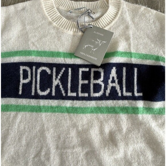 Pickleball Striped Crewneck Sweater - White/Blue/Green - Picture 3 of 14